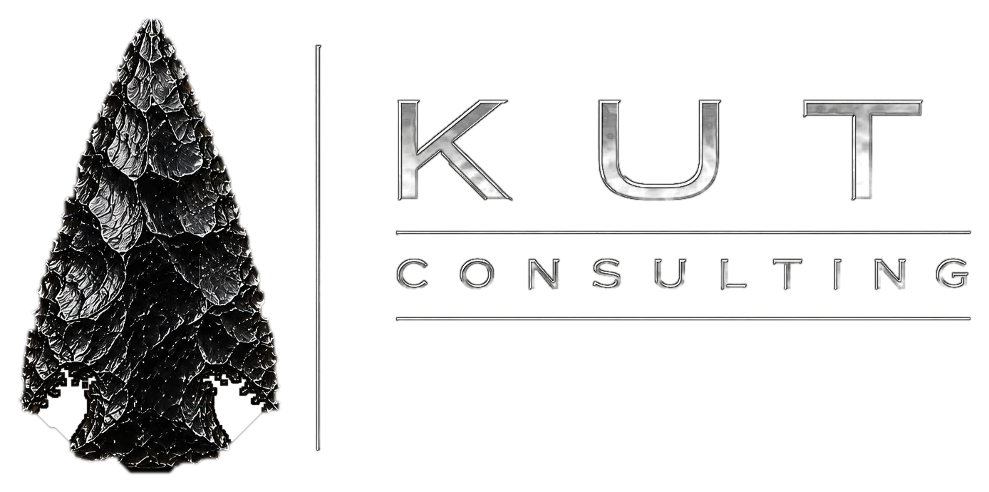 KUT Consulting, obsidian arrowhead logo and wordmark